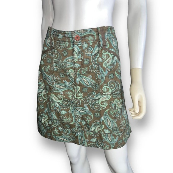 AVENTURA Paisley Print Organic Cotton Brown Teal Green Cargo Skirt 6 - Picture 1 of 8